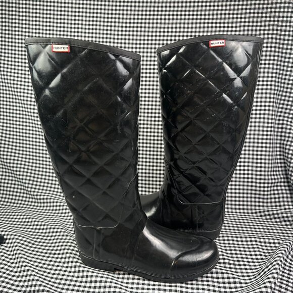 Hunter Women's Regent Savoy Quilted Leg Waterproof Wellies Boots Black US 11 - Picture 1 of 6